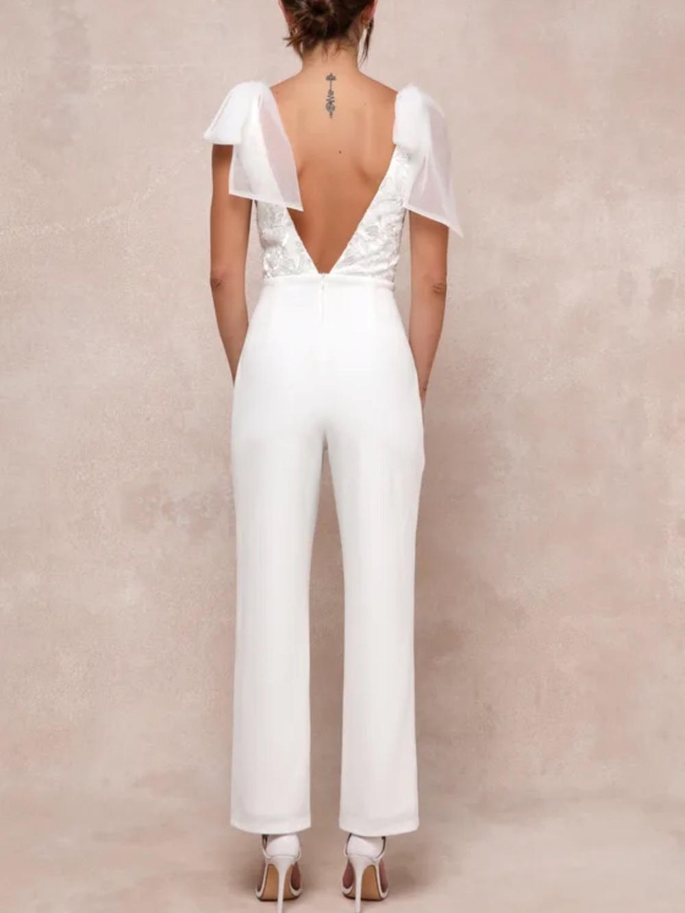 Lulu's White Lace Bodice Tie-Shoulder Jumpsuit - Picture 2 of 4
